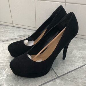 Black Suede Platform High Heel Pumps